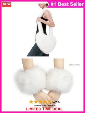 Faux Fur Shoulder Bag and Wrist Cuffs 2 Piece Set Quilted Lined Cosplay Costume
